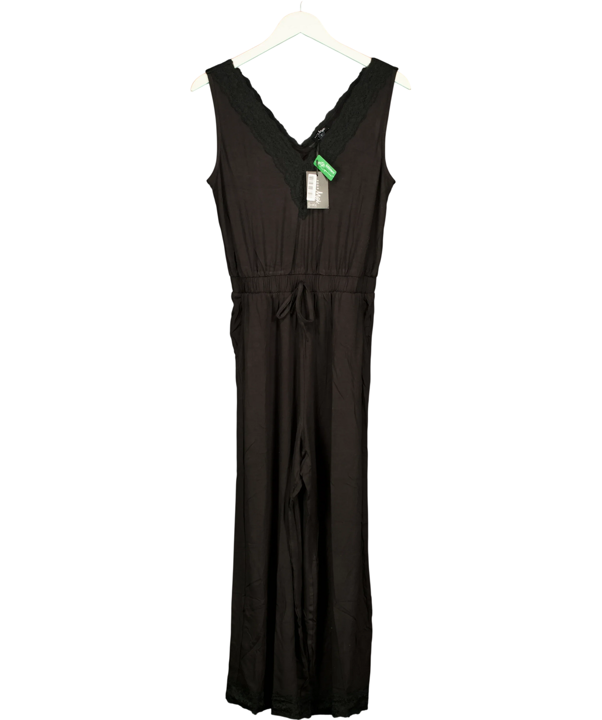 Pour Moi Black Sofa Loves Lace Hidden Support Cropped Wide Leg Jumpsuit Nightwear, size UK 8 — front