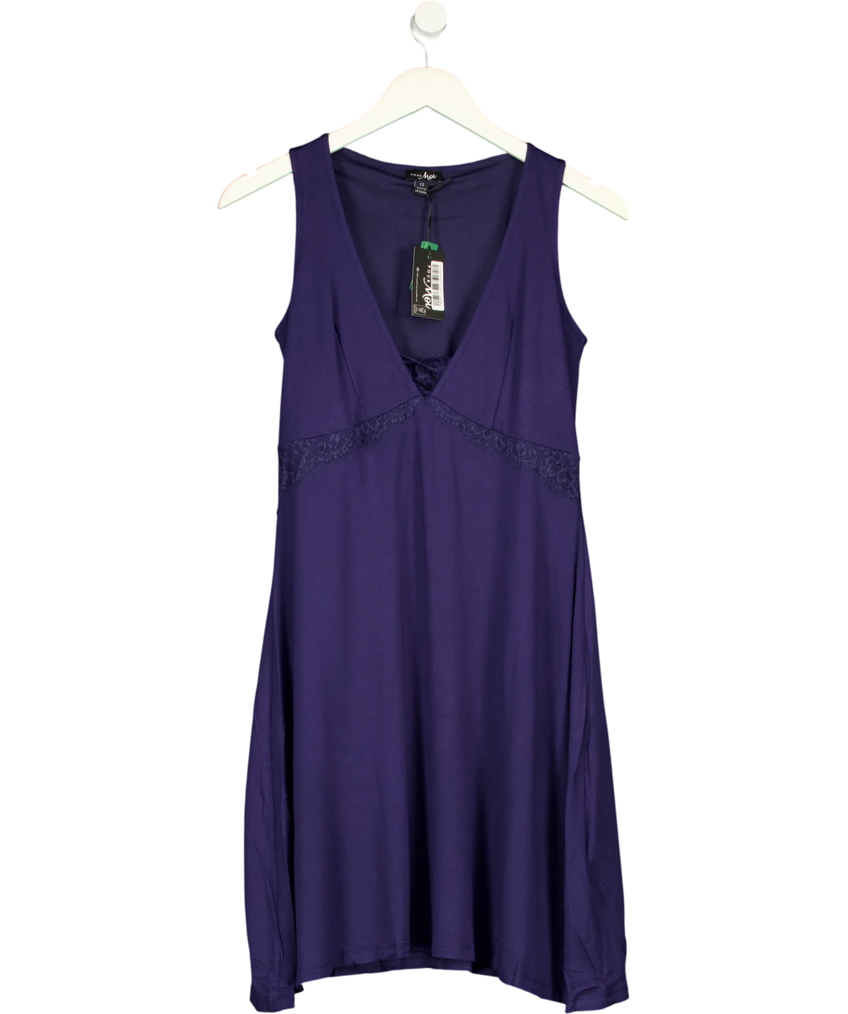 Pour Moi navy Sofa Loves Lace Hidden Mesh Support Soft Jersey Chemise, size UK 12 — front