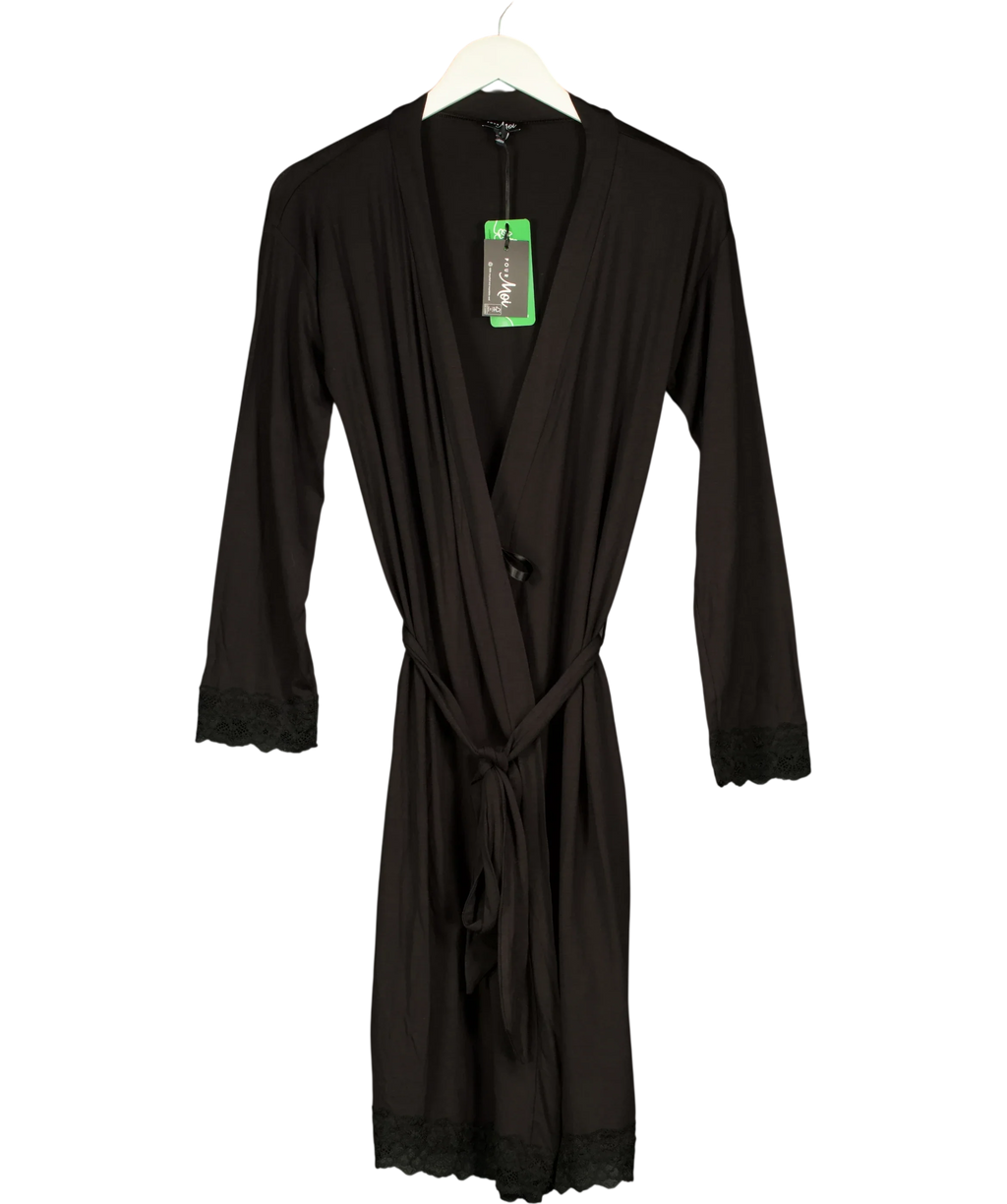Pour Moi Black Sofa Loves Lace Jersey Wrap Gown, size UK 8 — front