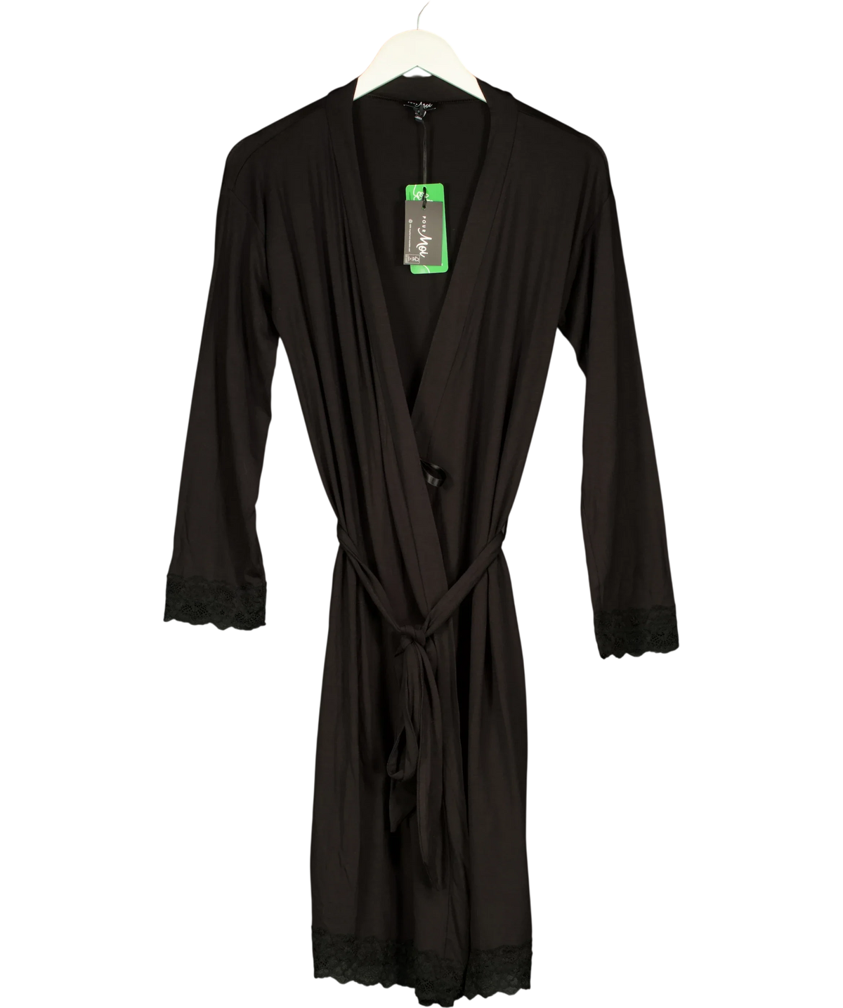 Pour Moi Black Sofa Loves Lace Jersey Wrap Gown, size UK 8 — front