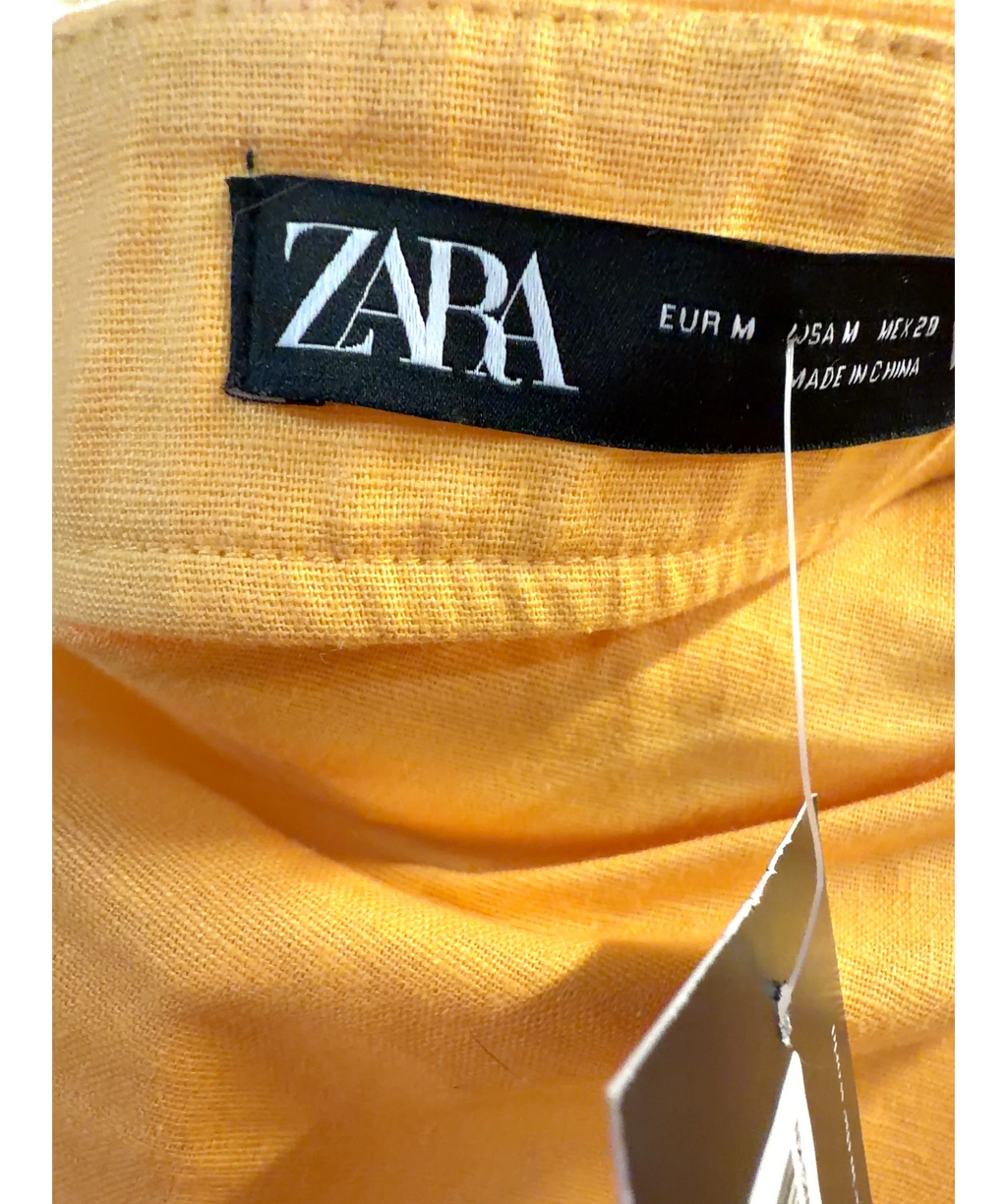 ZARA Yellow ZW Collection Linen Blend Light Yellow Midi Skirt, size UK M — detail