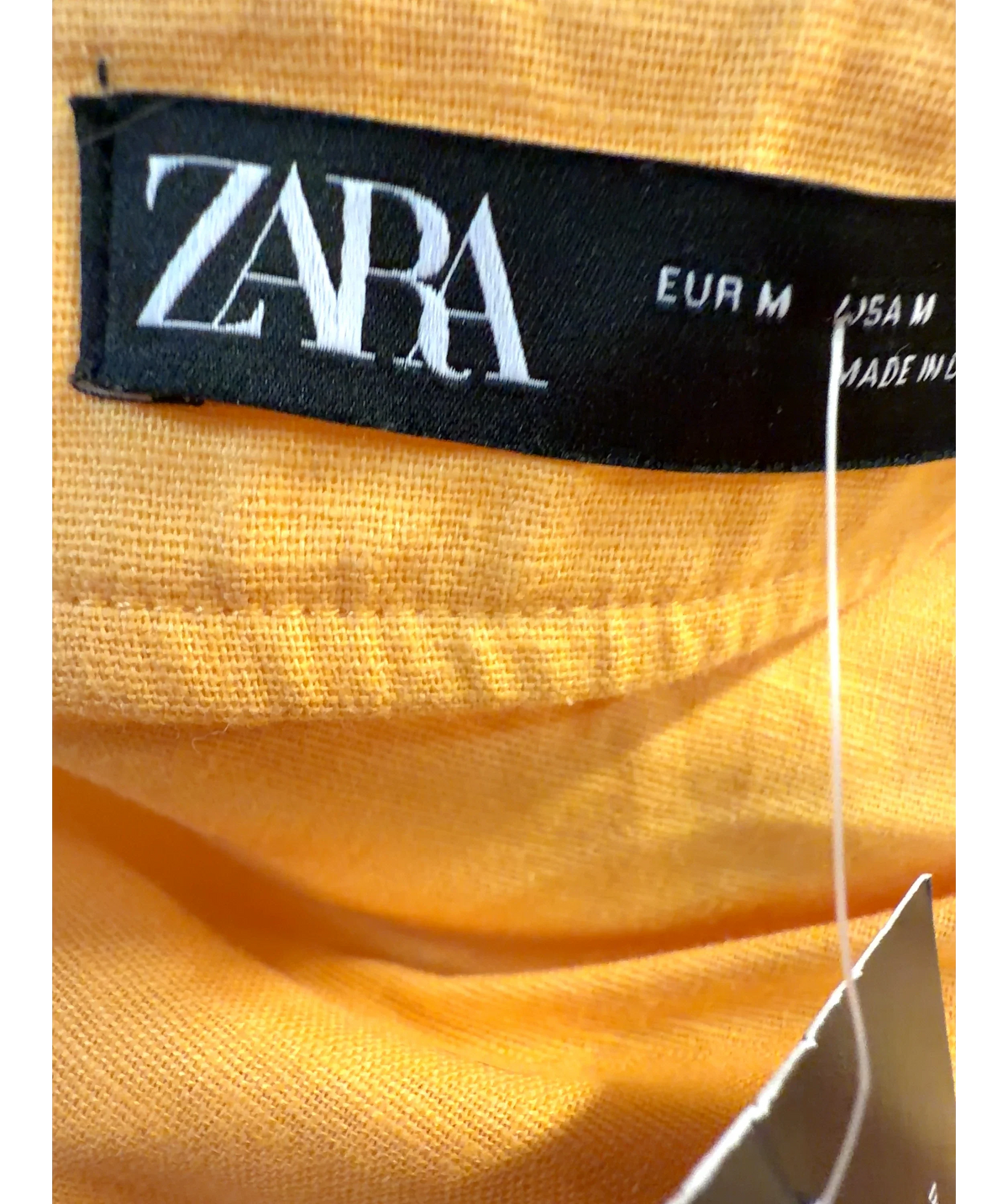 ZARA Yellow ZW Collection Linen Blend Light Yellow Midi Skirt, size UK M — care label