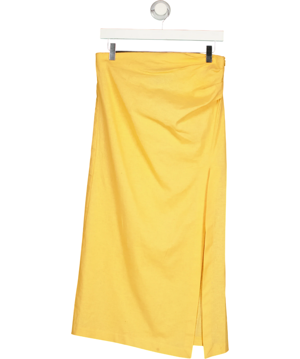 ZARA Yellow ZW Collection Linen Blend Light Yellow Midi Skirt, size UK M — front