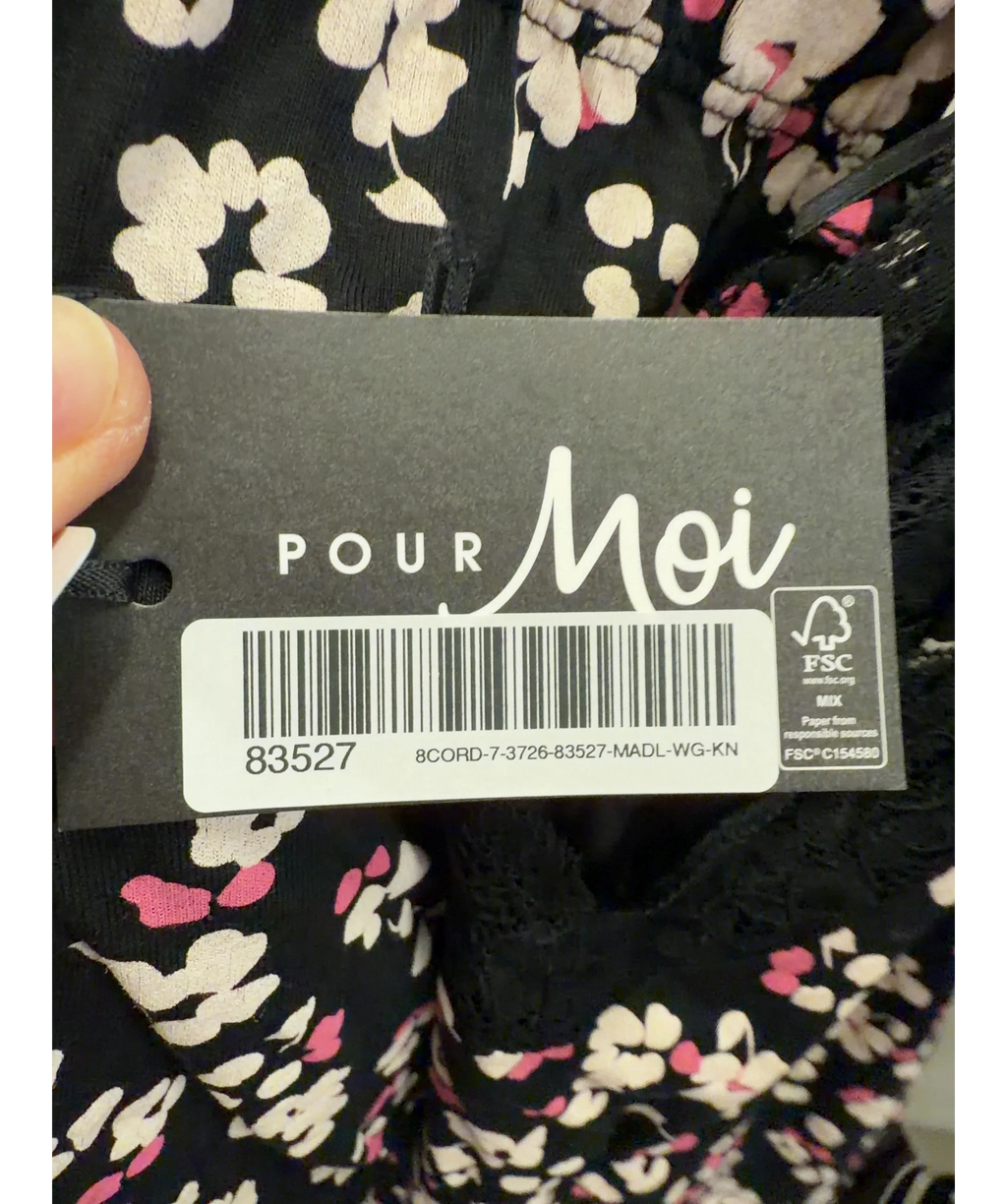 Pour Moi Black Sofa Loves Lace Jersey Cami and Short PJ Set, size UK 10 — detail