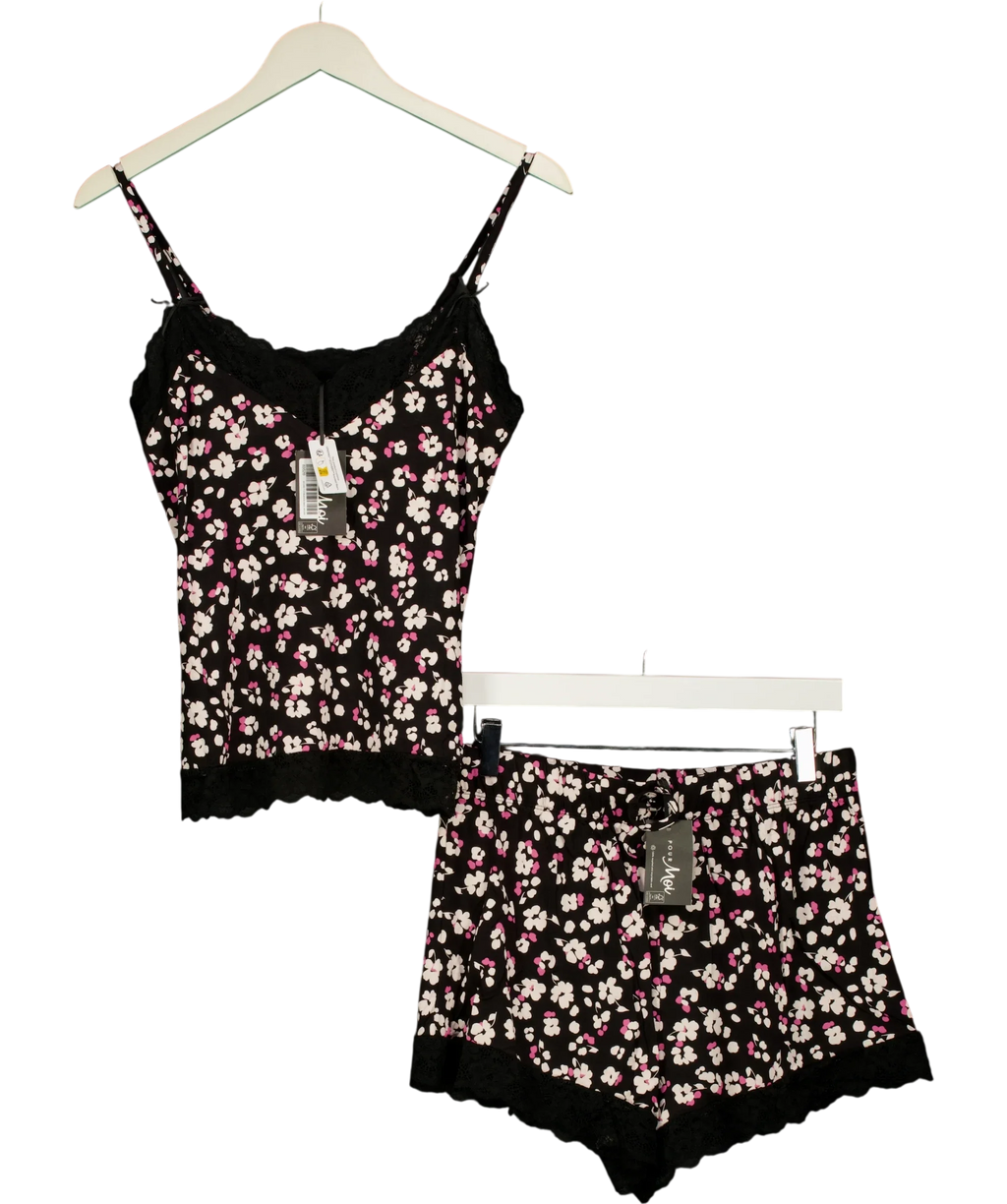 Pour Moi Black Sofa Loves Lace Jersey Cami and Short PJ Set, size UK 10 — front