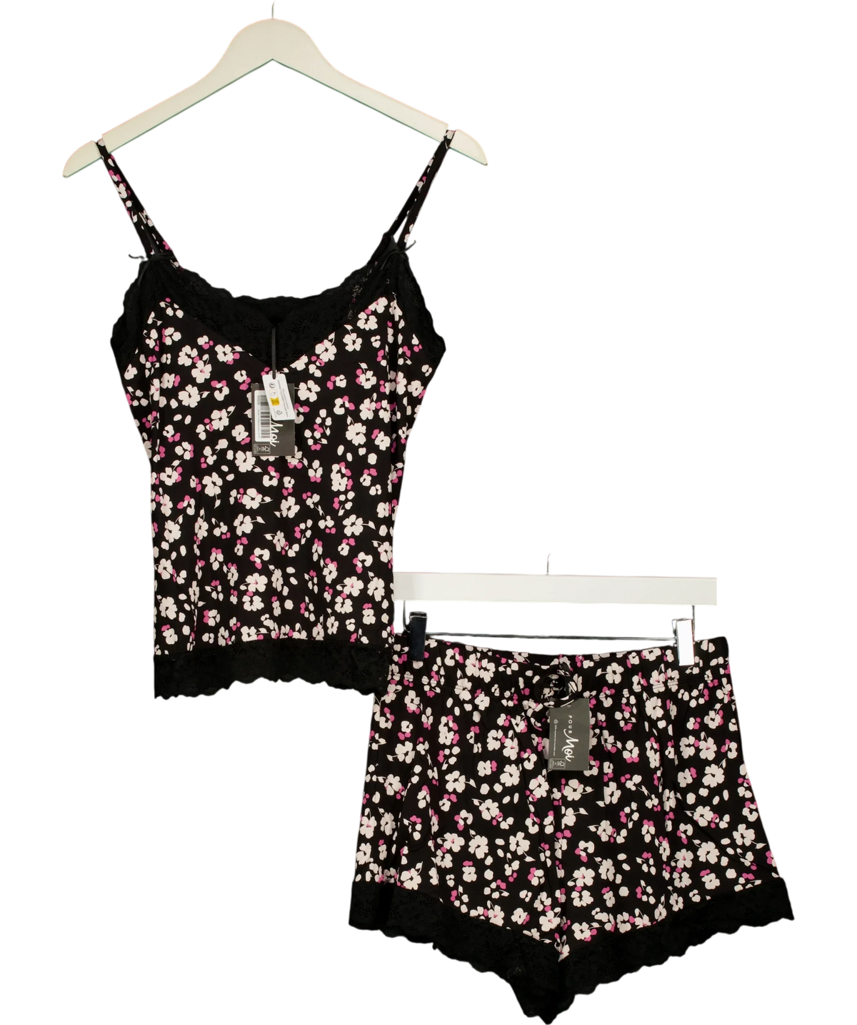 Pour Moi Black Sofa Loves Lace Jersey Cami and Short PJ Set, size UK 10 — front