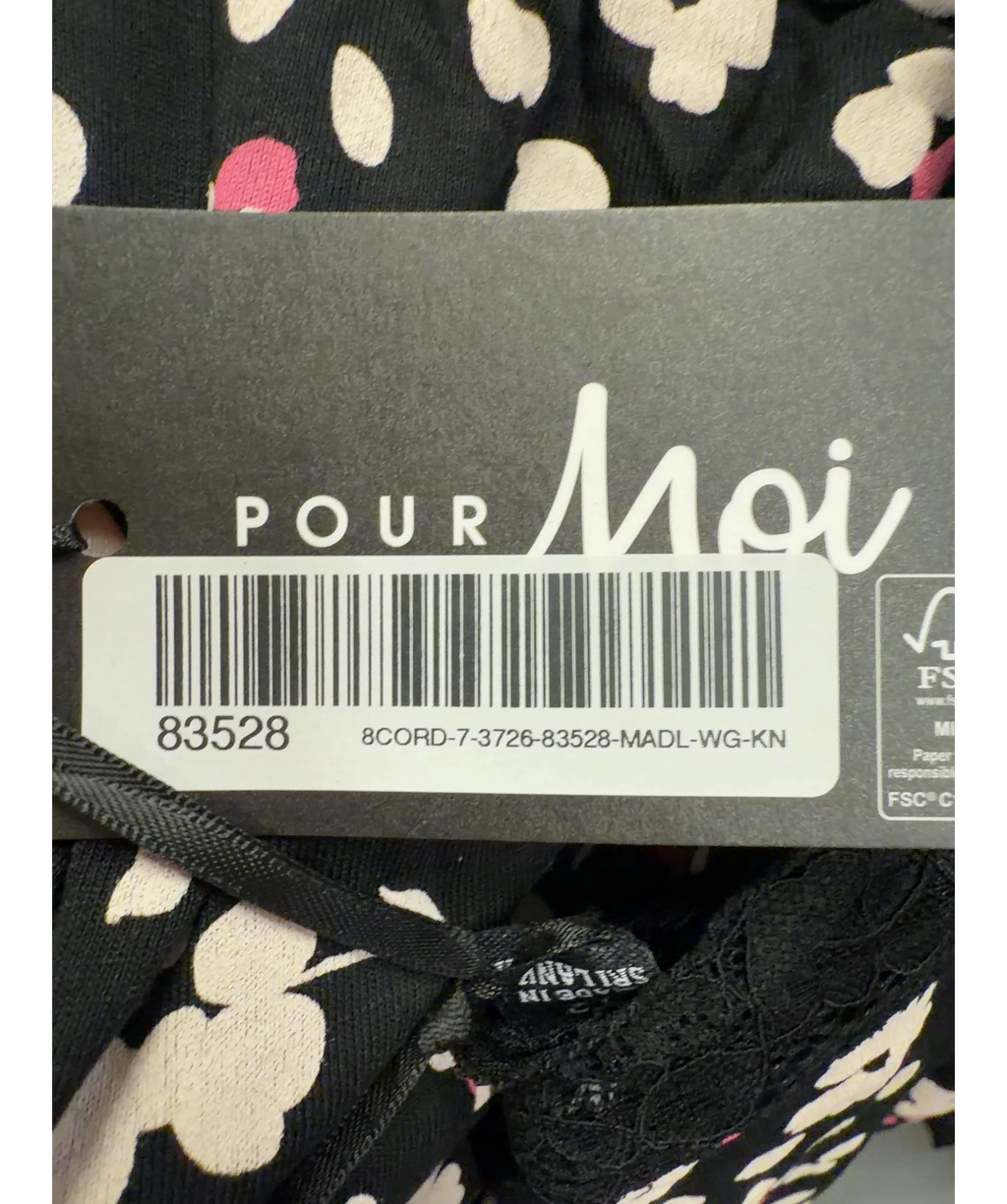 Pour Moi Black PM-23135 Sofa Loves Lace Jersey Cami and Short PJ Set - Black/White/Pink, size UK 12 — detail