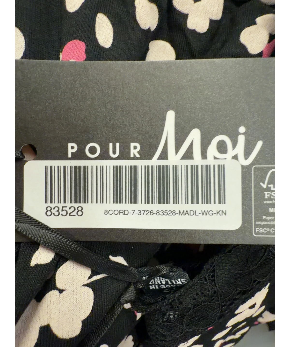 Pour Moi Black PM-23135 Sofa Loves Lace Jersey Cami and Short PJ Set - Black/White/Pink, size UK 12 — detail