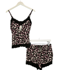 Pour Moi Black PM-23135 Sofa Loves Lace Jersey Cami and Short PJ Set - Black/White/Pink, size UK 12 — front