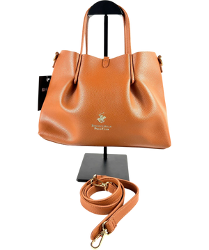 Beverly Hills Polo Club Brown Pleated Top Handle Handbag with detachable shoulder strap