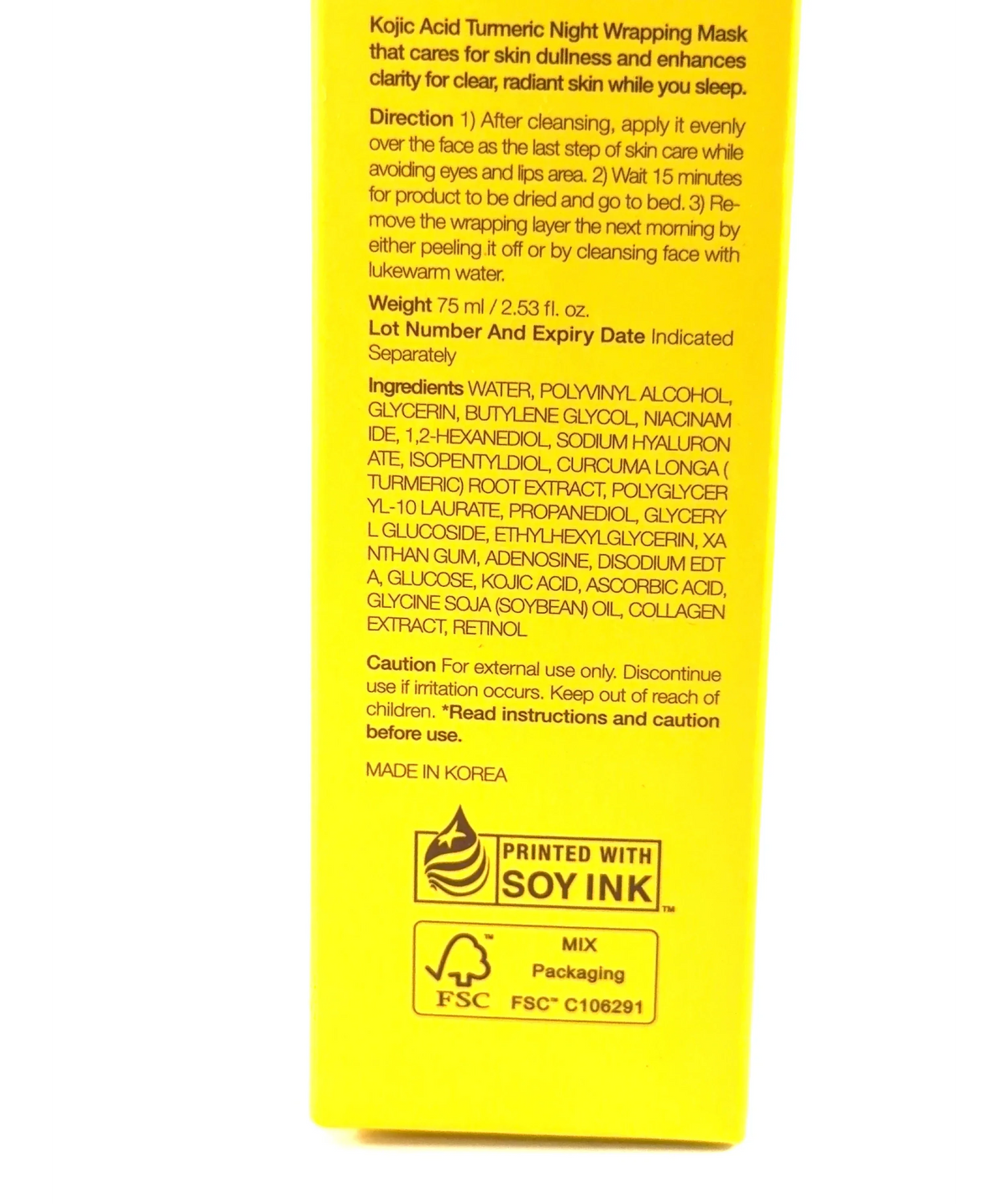 Medicube Kojic Acid Turmeric Night Wrapping Mask, size 75ml — fabric detail