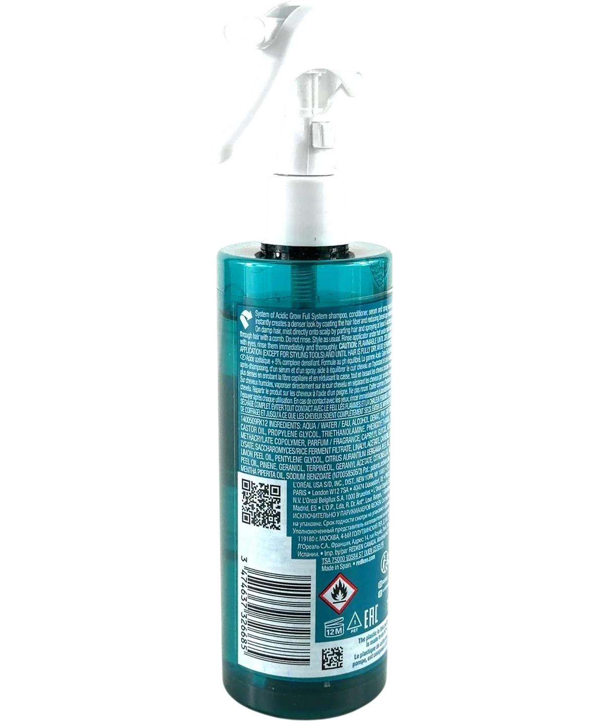 REDKEN acidic grow full system instant densifying spray, size 190ml — back