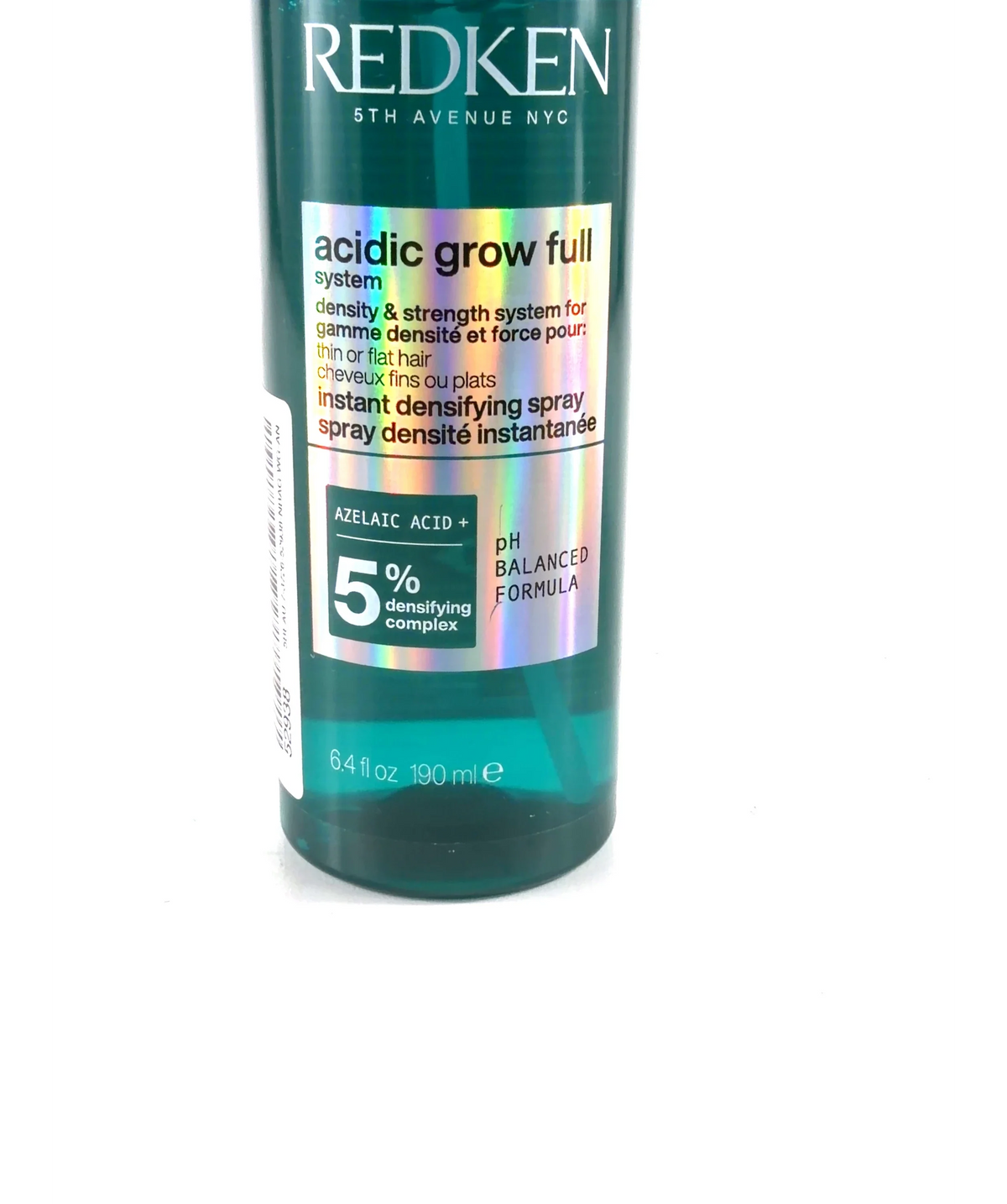 REDKEN acidic grow full system instant densifying spray, size 190ml — care label