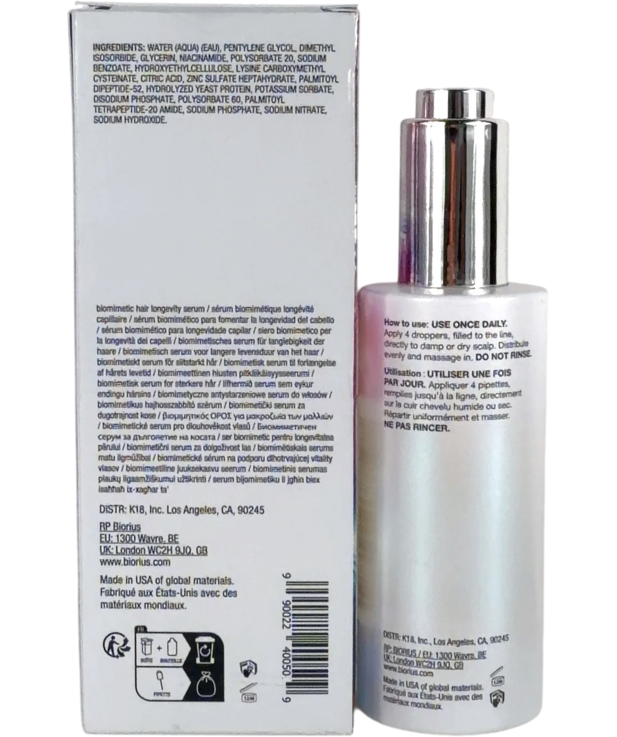 K18 Hair science FutureIQ Biomimetic Hair Longevity Serum, size 90ml — back
