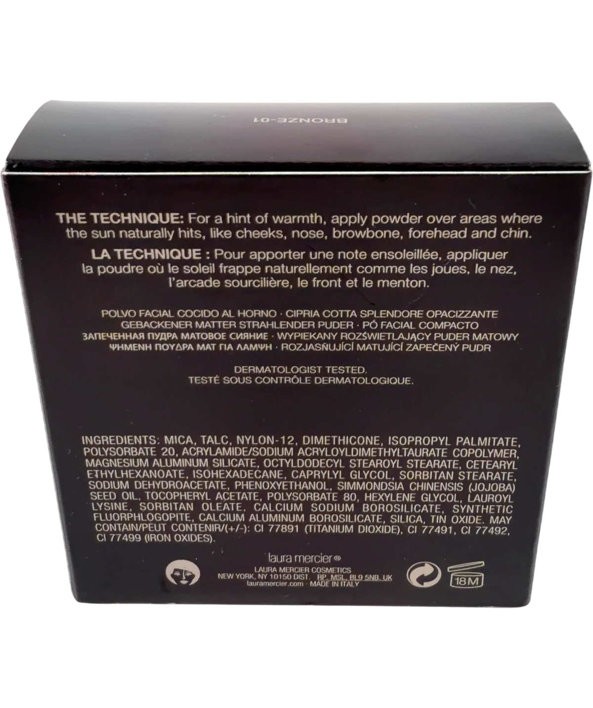Laura Mercier BRONZE-01 MATTE RADIANCE BAKED POWDER, size 7.50g — back
