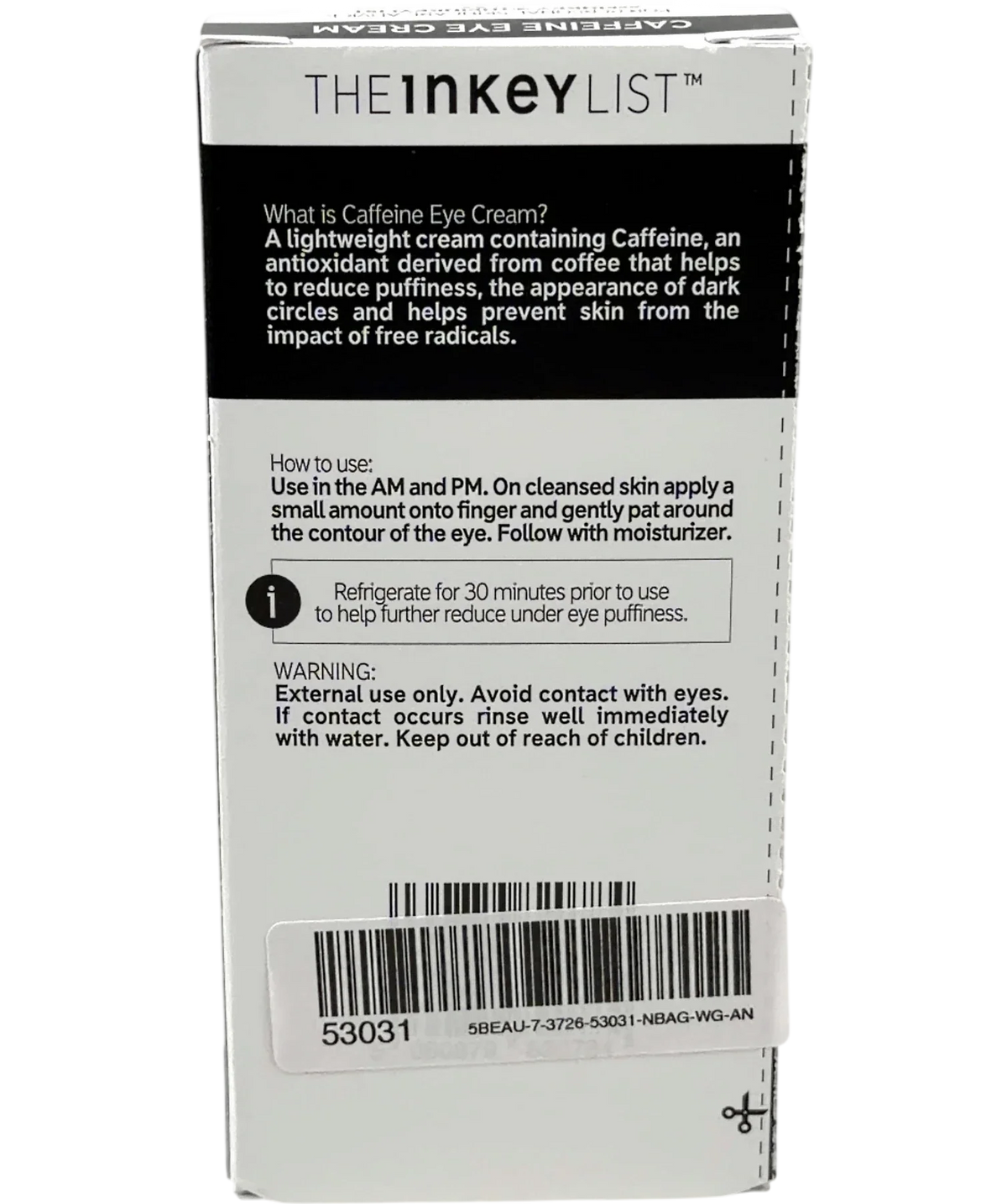 The Inkey List CAFFEINE EYE CREAM, size 15ml — back