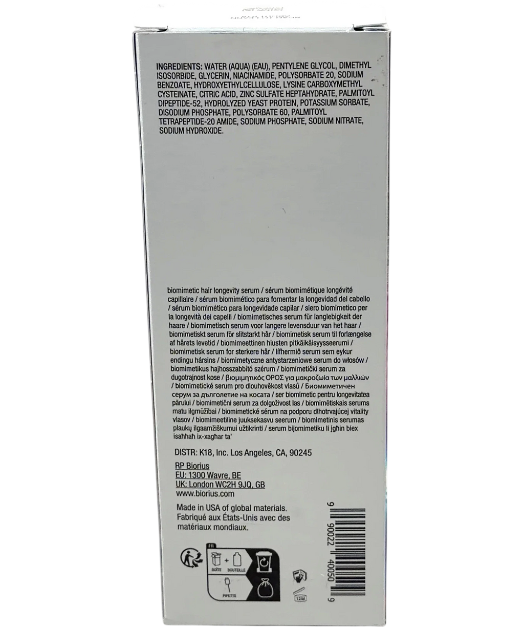 K18 FutureIQ™ Biomimetic Hair Longevity Serum, size 90ml — back