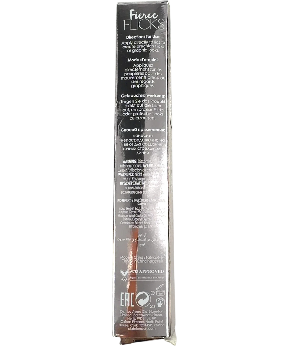 Ciaté London BLACK Fierce Flicks Precision Tip Liquid Liner, size 1.7ml — back