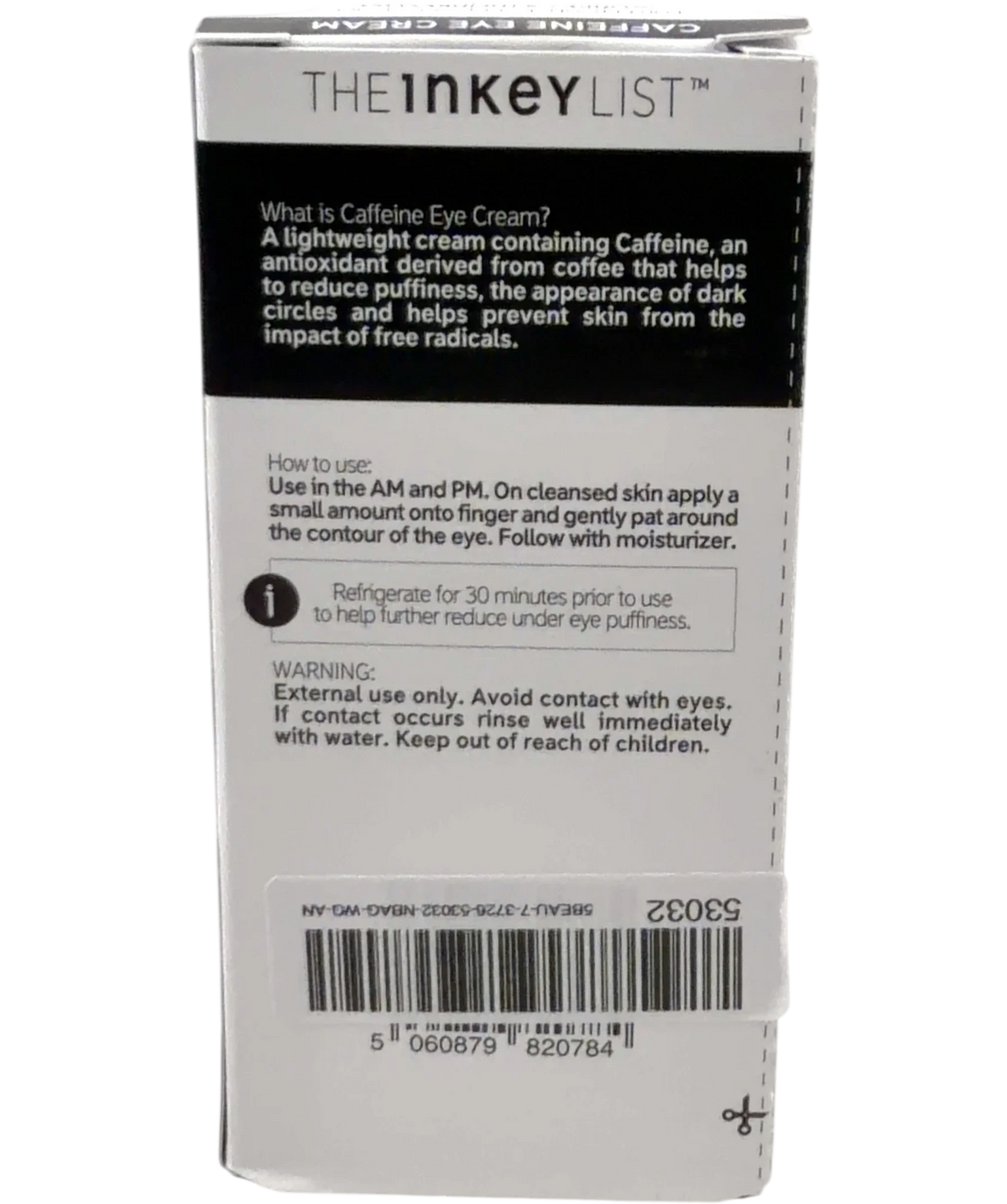 The Inkey List CAFFEINE EYE CREAM, size 15ml — back