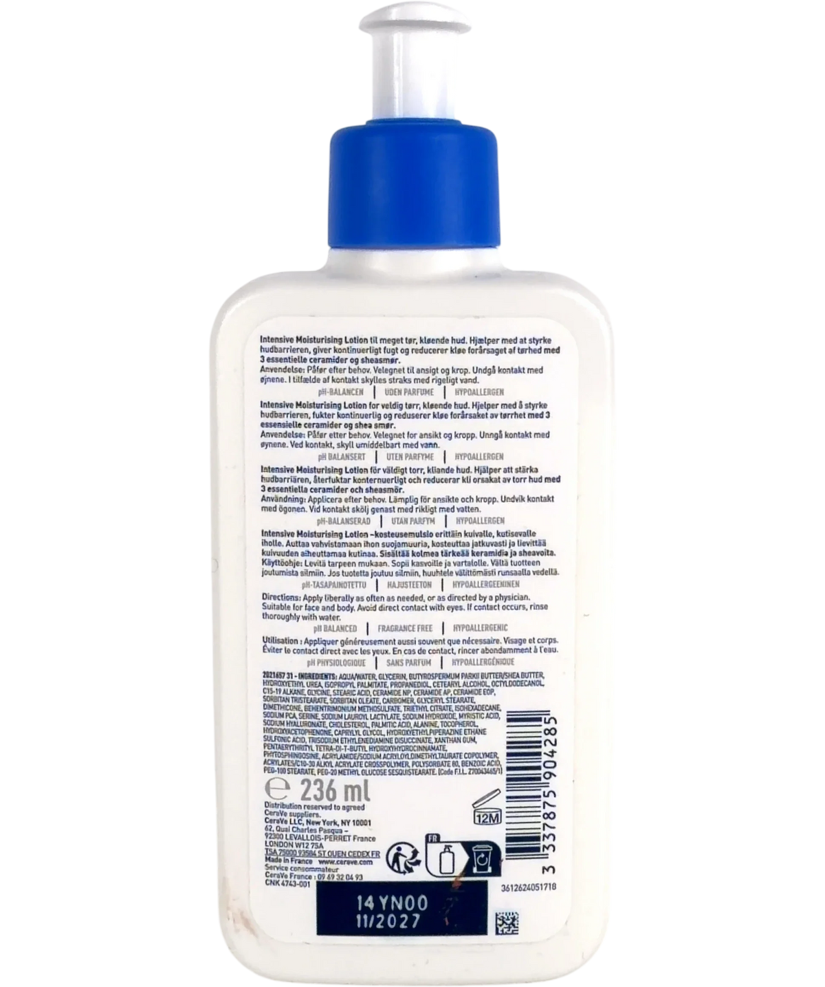 Cerave Intensive Moisturising Lotion, size 236ml — back