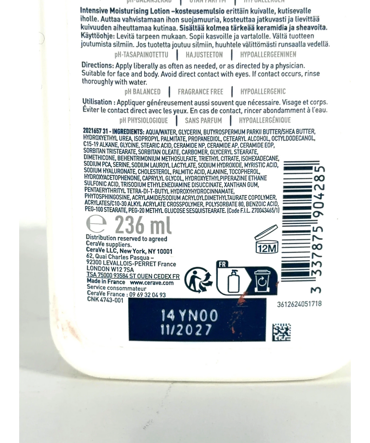 Cerave Intensive Moisturising Lotion, size 236ml — fabric detail