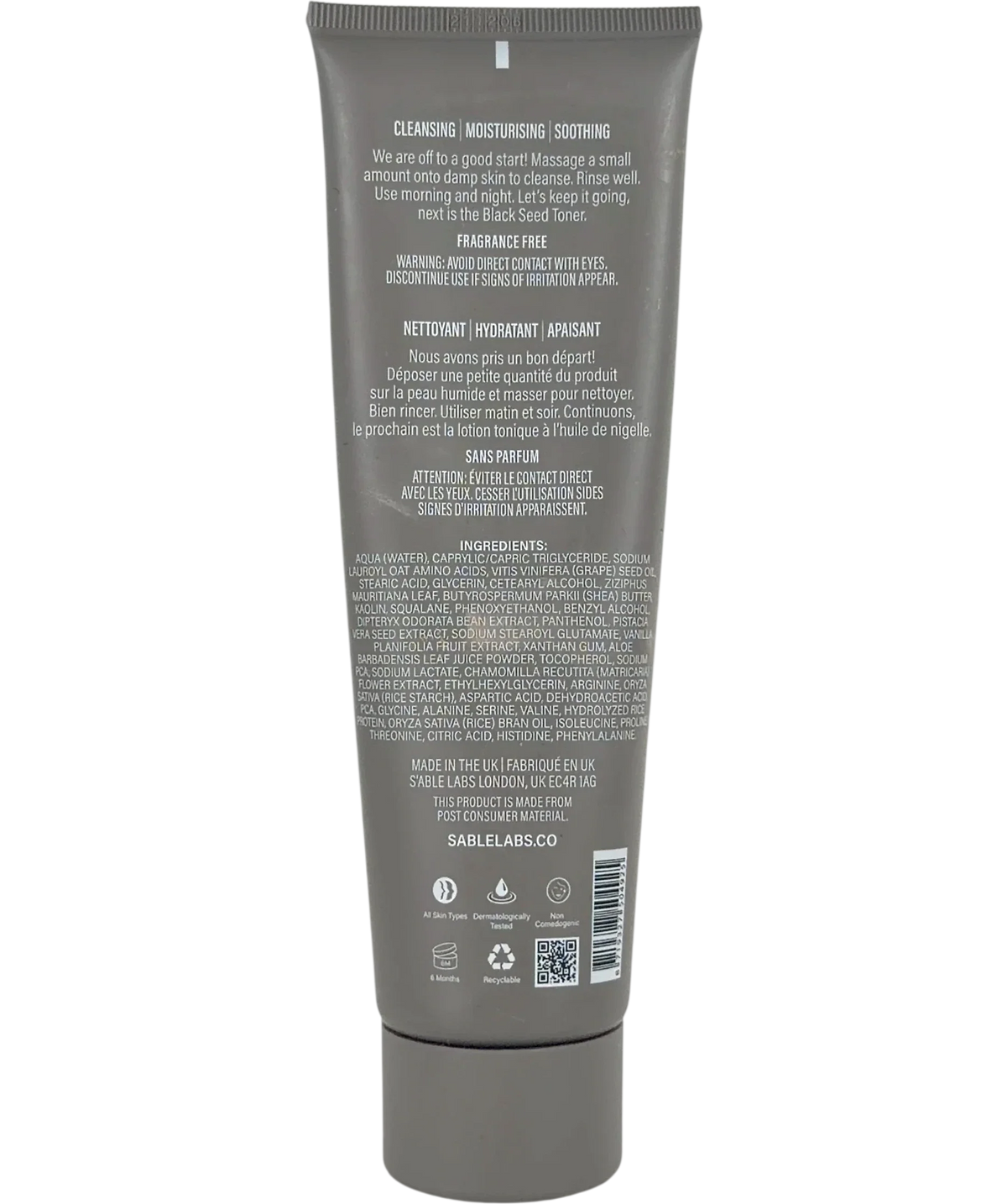 Sable labs Qasil Cleanser, size 150ml — back