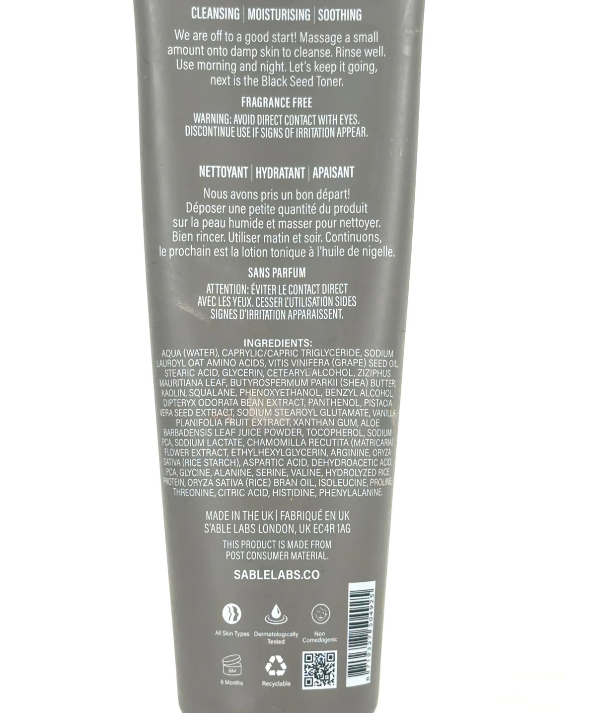 Sable labs Qasil Cleanser, size 150ml — fabric detail