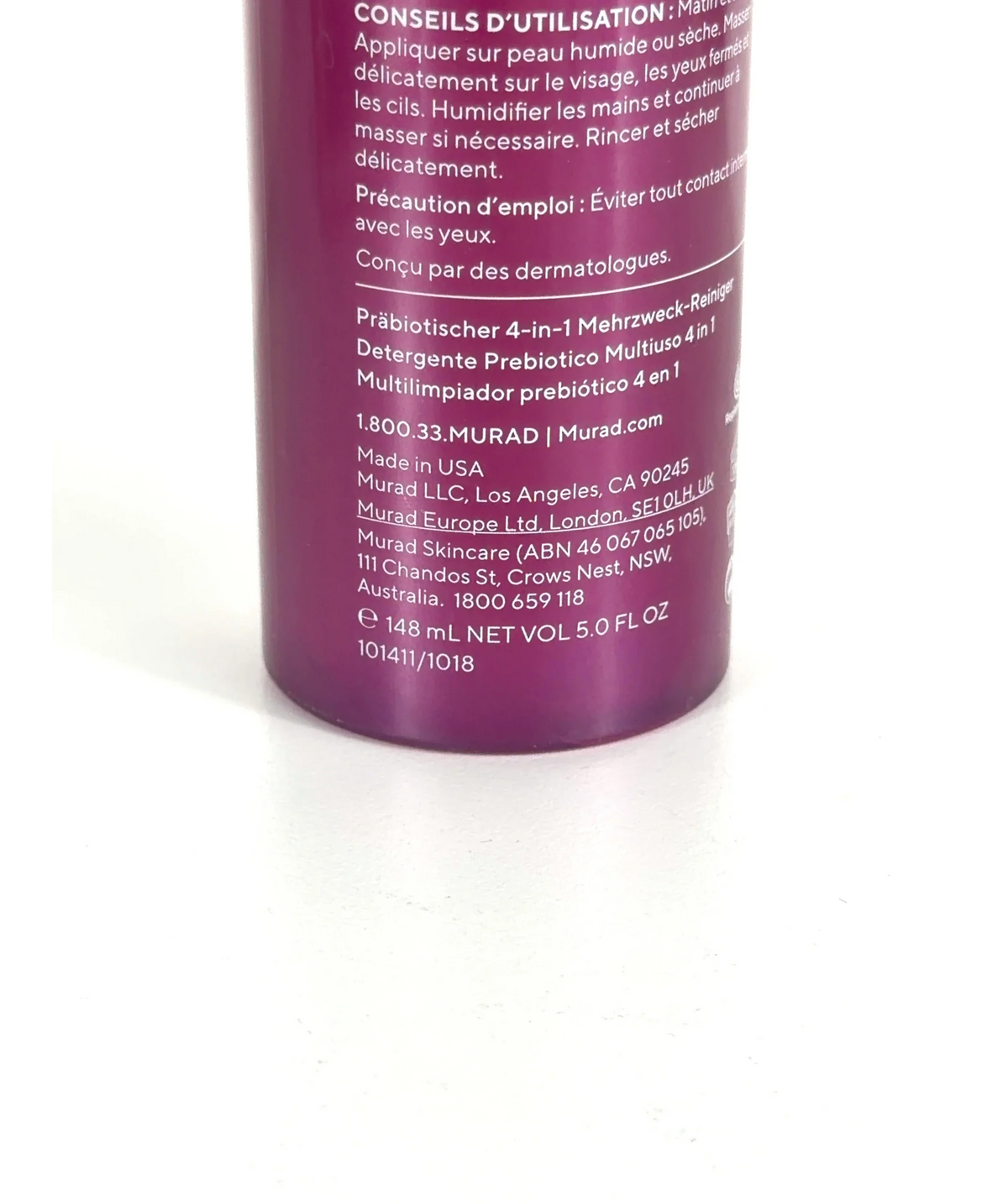 Murad Prebiotic 4-in-1 MultiCleanser, size 148ml — care label