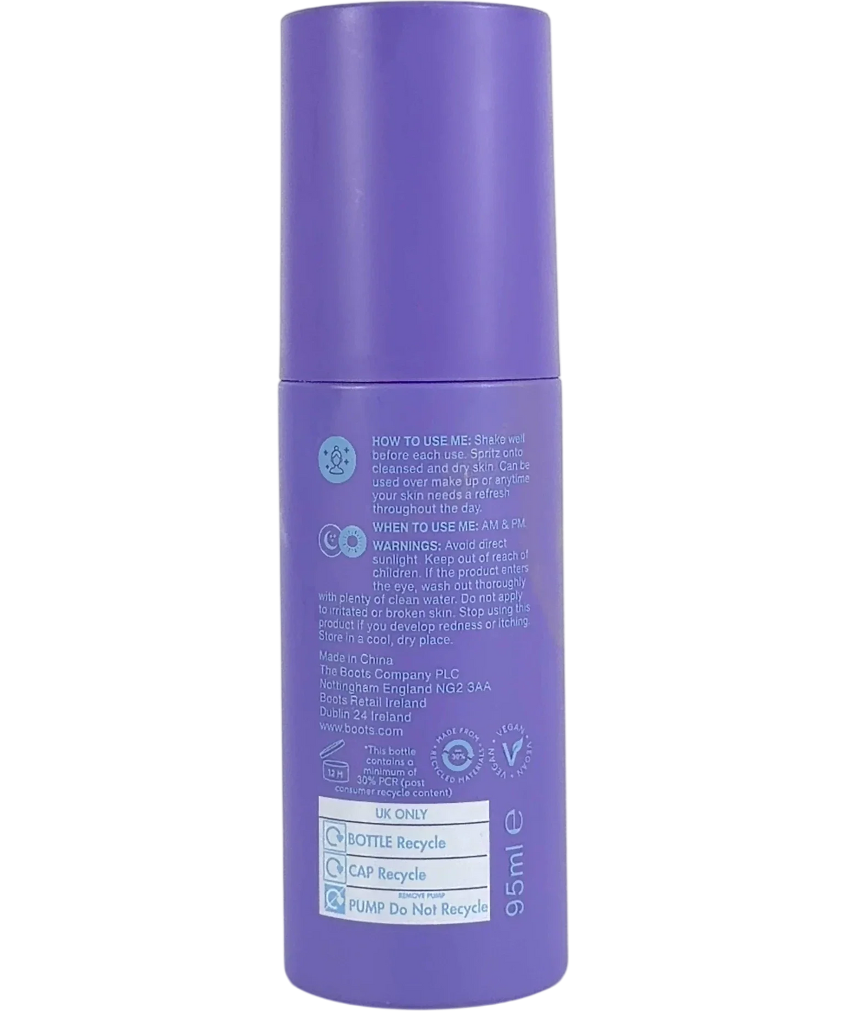 BOOTS purple Spritz Saviour Face Mist, size 95ml — back