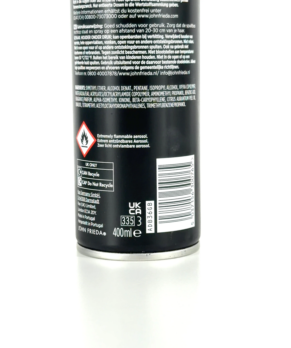 John Frieda Shade, size 400ml — care label