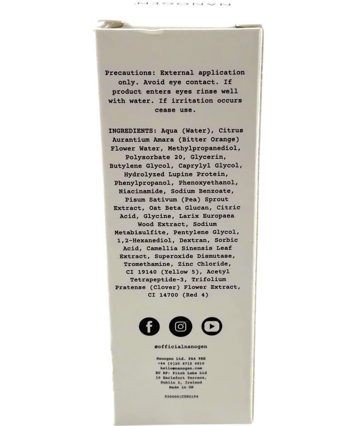 NANOGEN HAIR GROWTH FACTOR TREATMENT, size 30ml — back