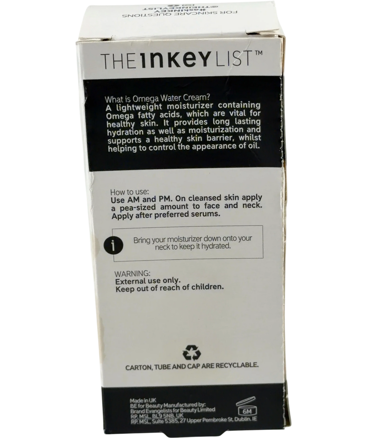 The Inkey List Omega Water Cream, size 50ml — back