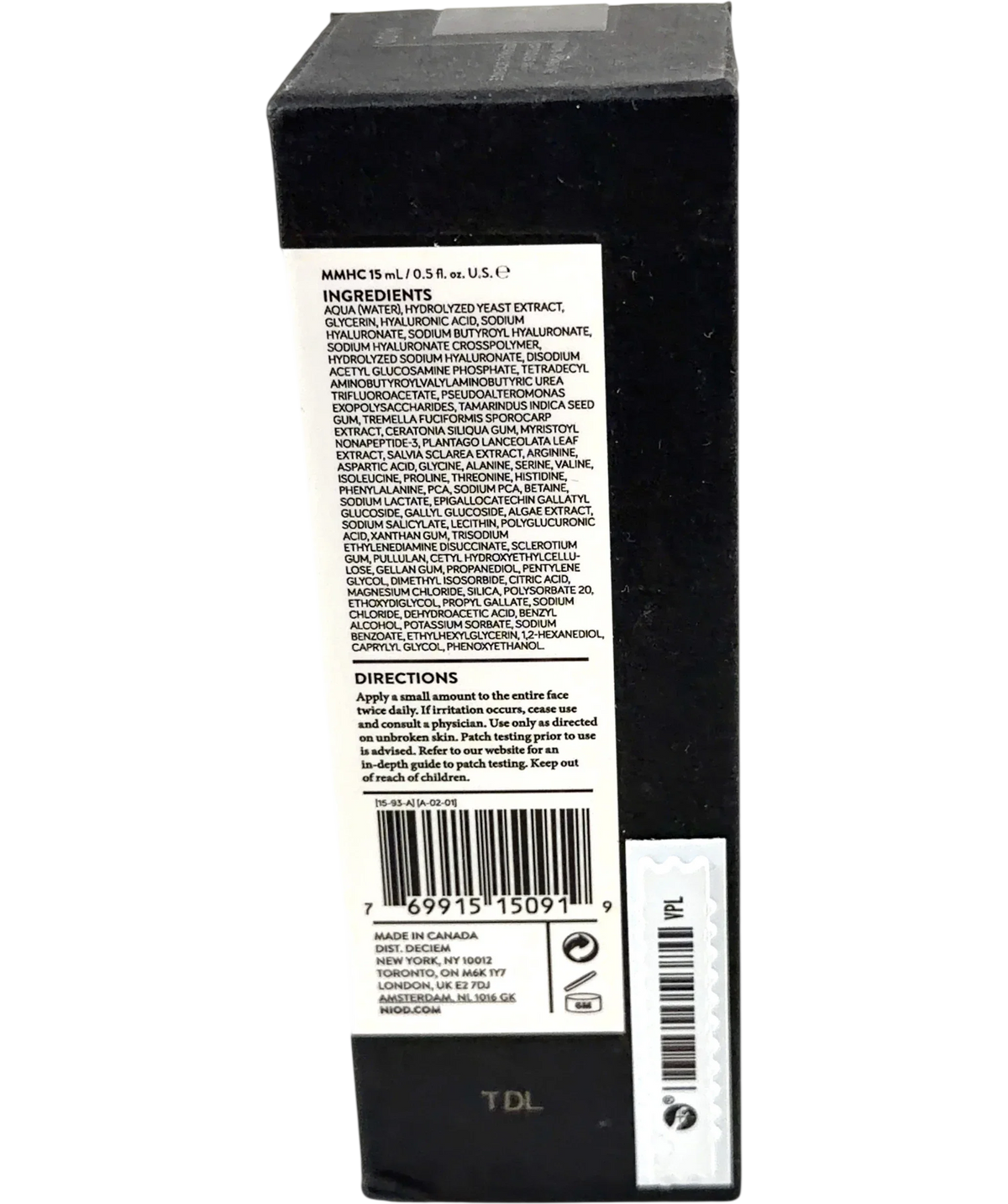NIOD MULTI-MOLECULAR HYALURONIC COMPLEX, size 15ml — back