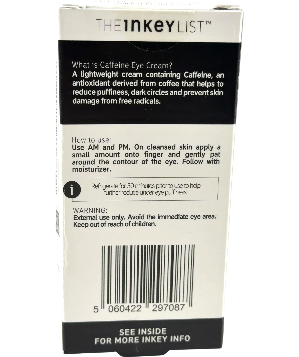The Inkey List Caffeine Eye Cream, size 15ml — back