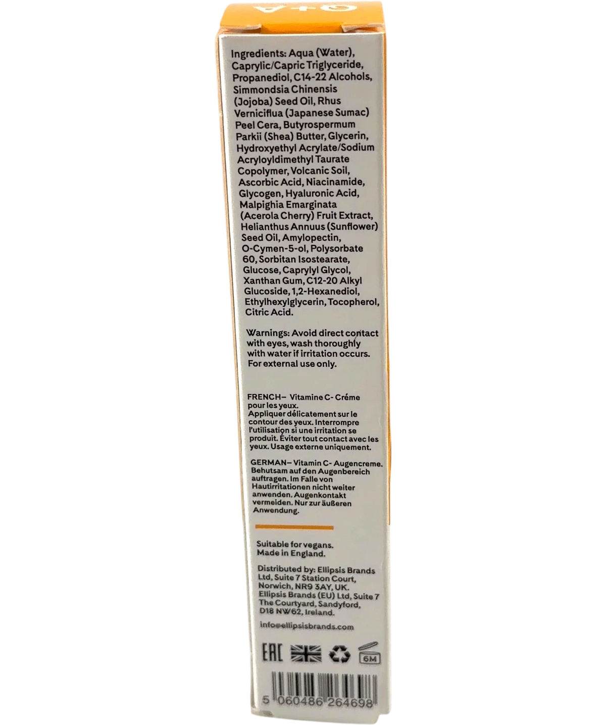 Q+A Vitamin C Eye Cream, size 15ml — back