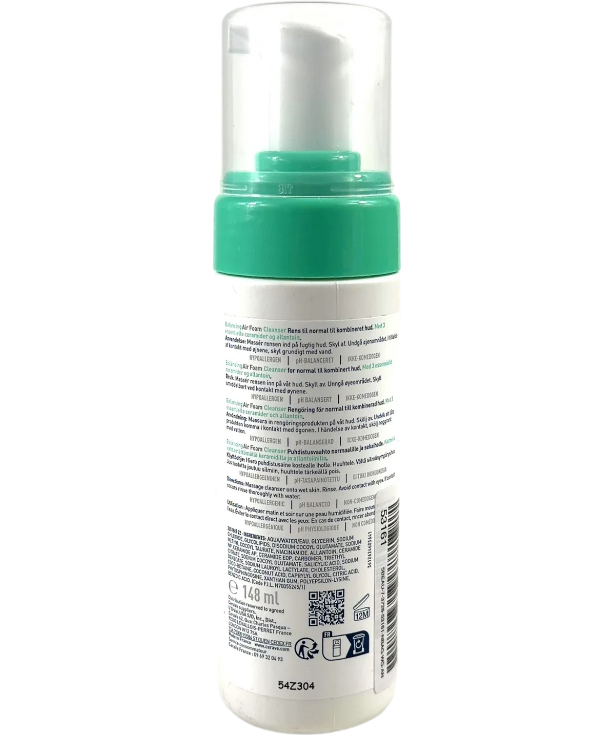 Cerave Balancing Air Foam Cleanser, size 148ml — back