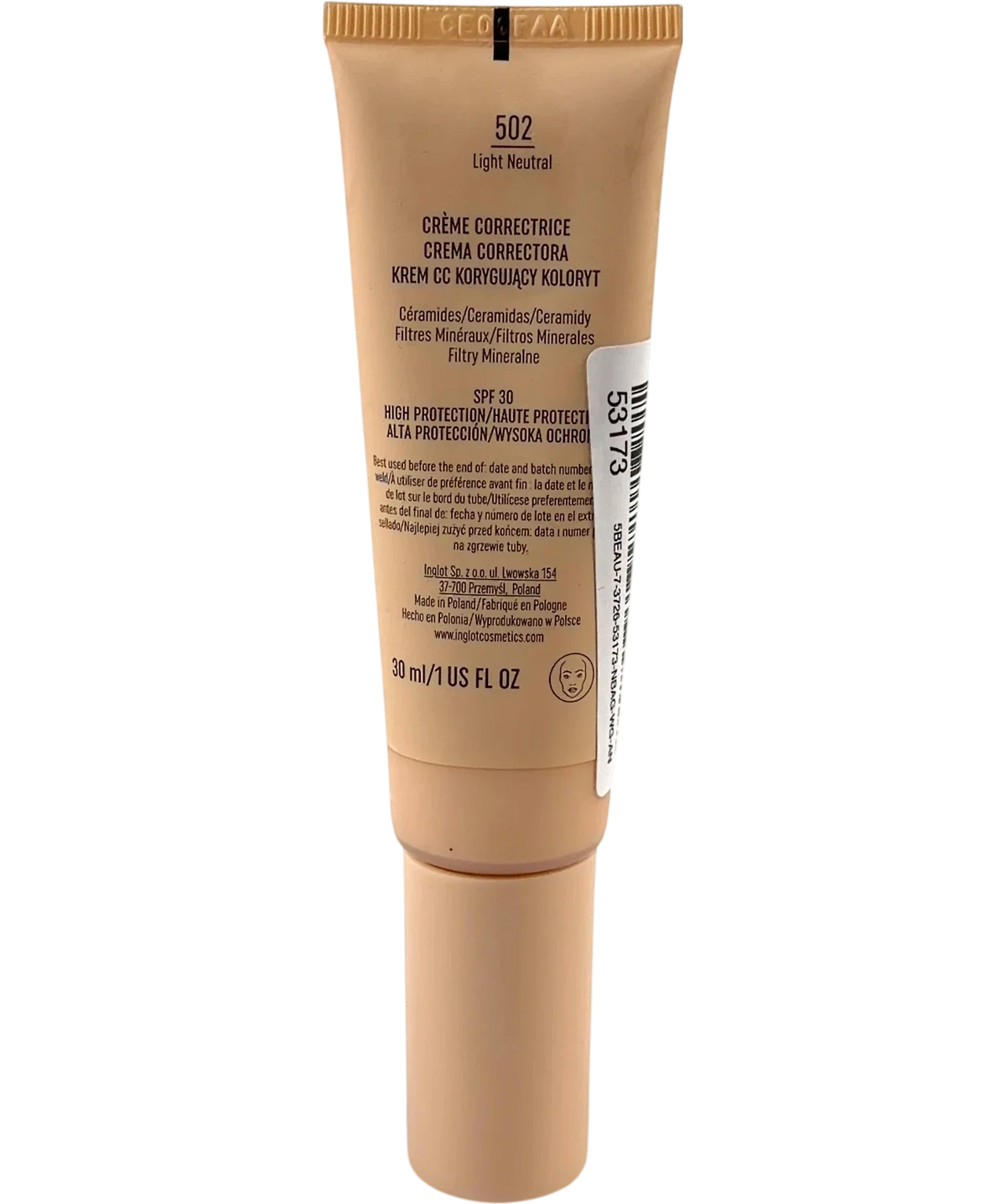 Inglot 502 Light Neutral Skin-Perfecting CC Face Cream, size 30ml — back