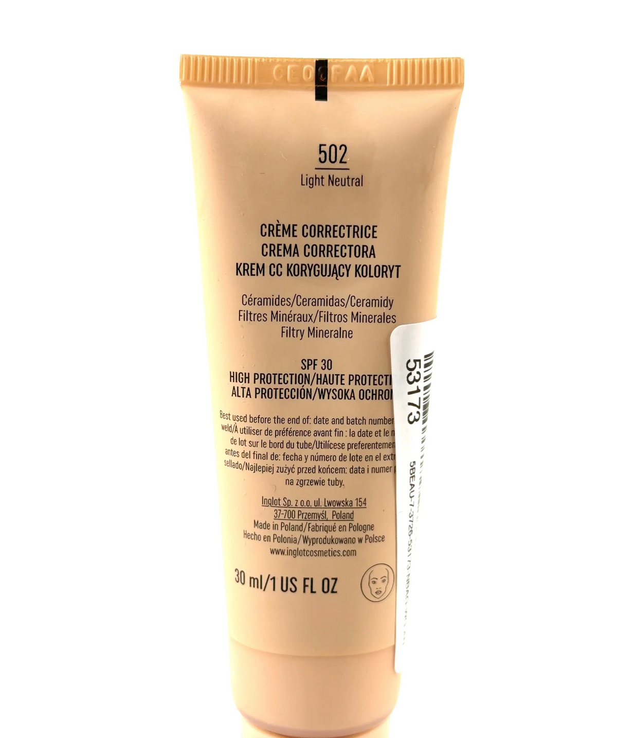 Inglot 502 Light Neutral Skin-Perfecting CC Face Cream, size 30ml — detail