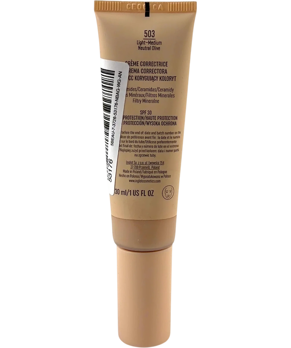 Inglot 503 Light-Medium Neutral Olive Skin-Perfecting CC Face Cream, size 30ml — back