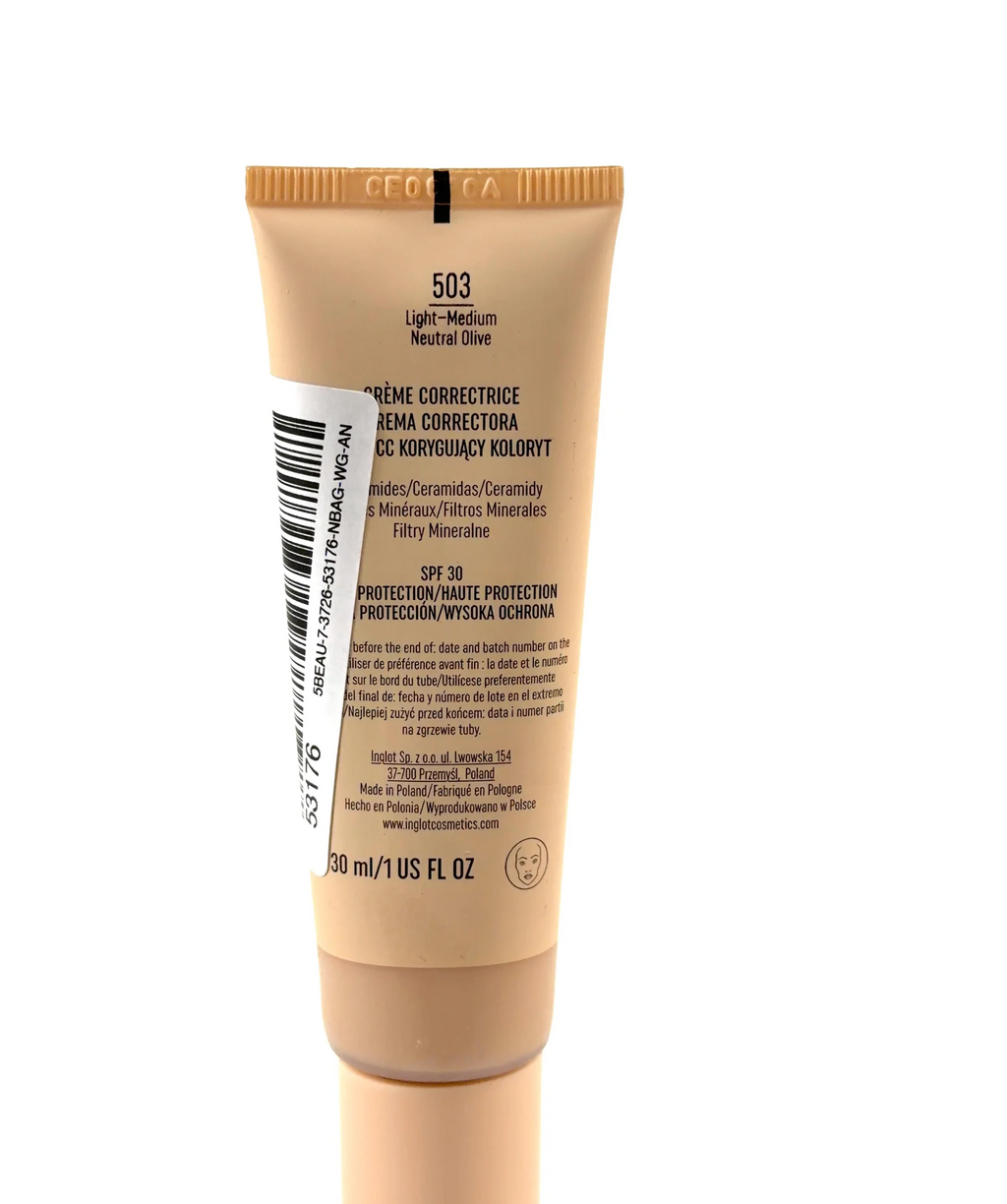 Inglot 503 Light-Medium Neutral Olive Skin-Perfecting CC Face Cream, size 30ml — care label