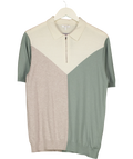 REISS Cream color-blocked half-zip knitted polo shirt, size UK L — front