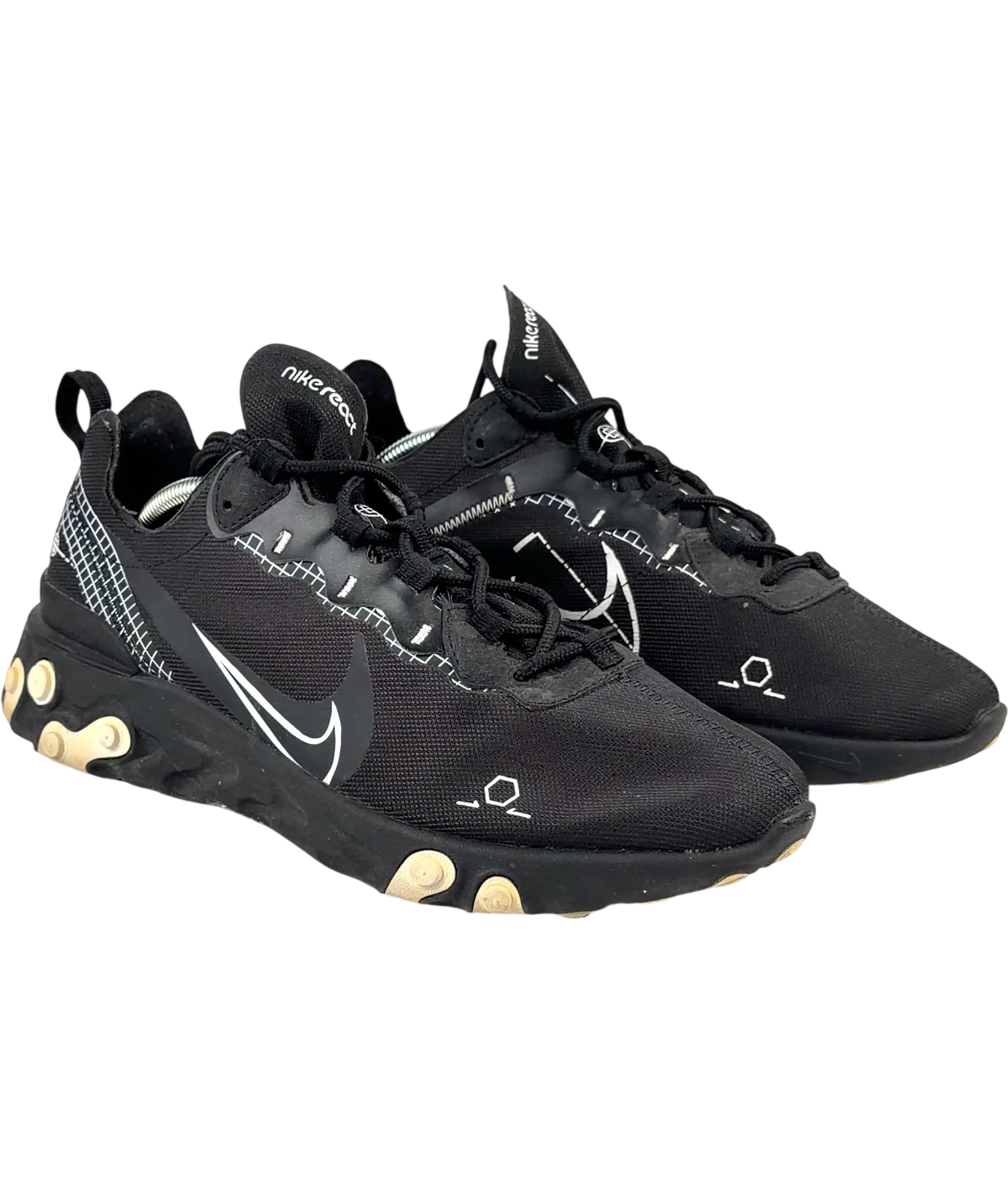 Nike Black React Element 55, size UK 9.5 EU 42.5 👠 — front