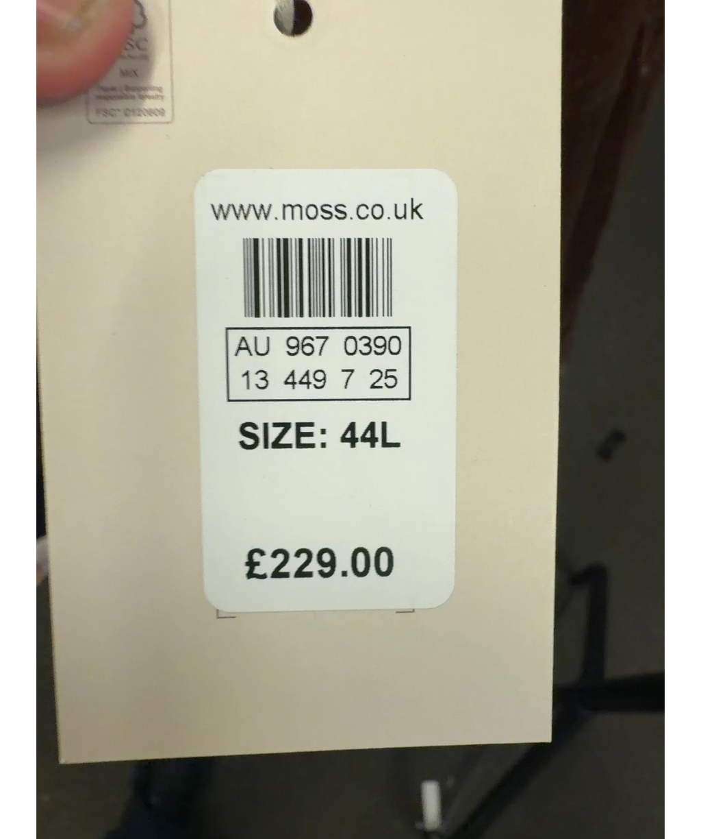 Moss brown Colour, size UK 44" CHEST — label