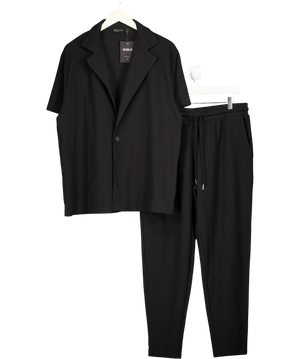 ASOS Black Textured Waffle Suit Set UK L