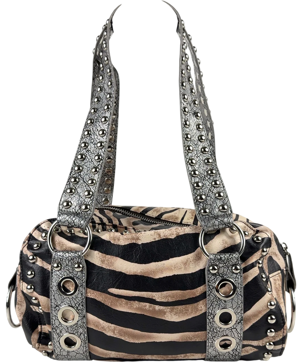 Jaded London Black Marza PU Leather Studded Bag — front
