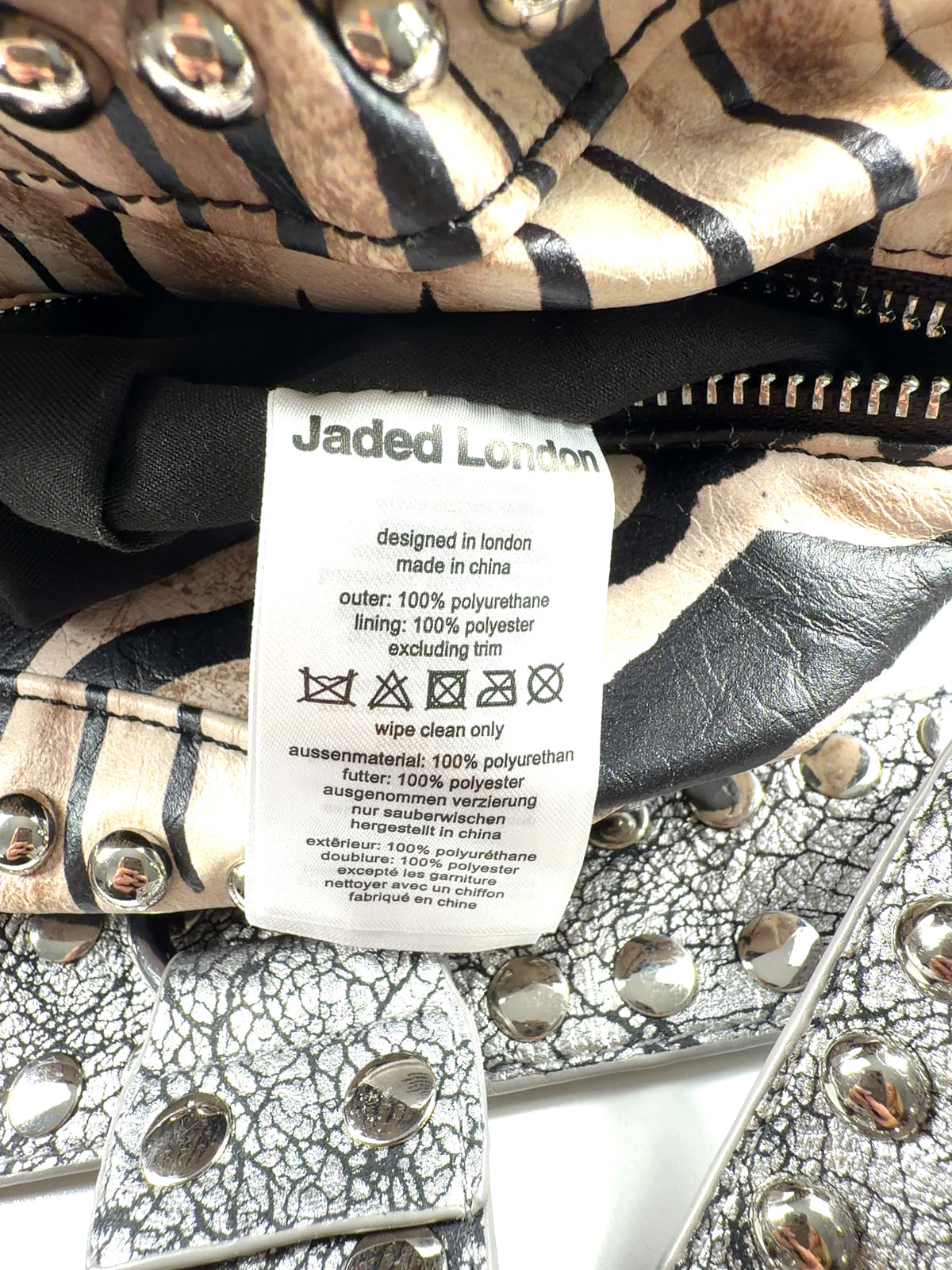 Jaded London Black Marza PU Leather Studded Bag — care label