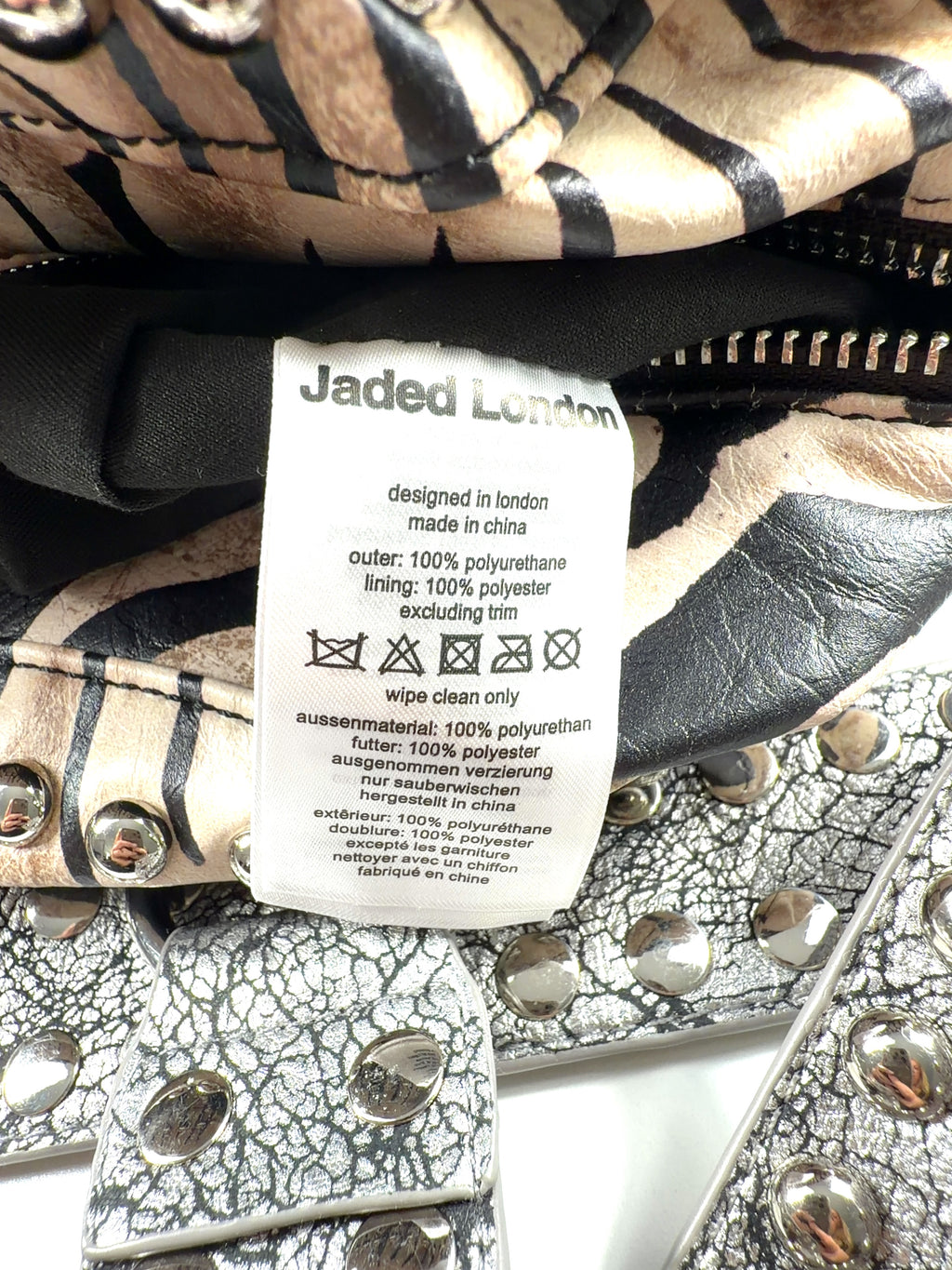 Jaded London Black Marza PU Leather Studded Bag — fabric detail