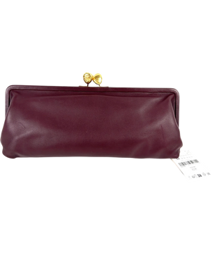 ZARA Metal Detail Leather Clutch Bag Burgundy