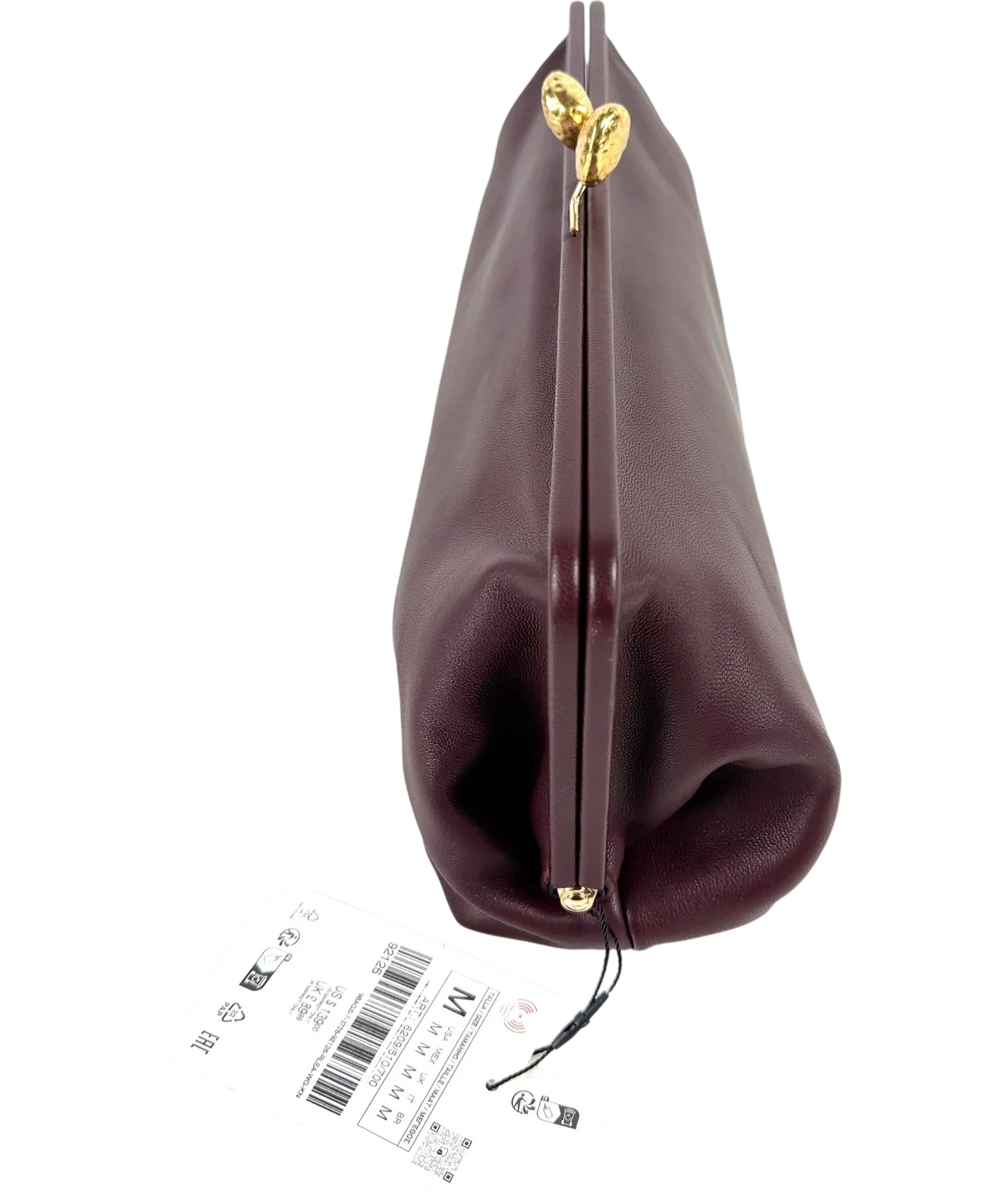 ZARA Metal Detail Leather Clutch Bag Burgundy — Back