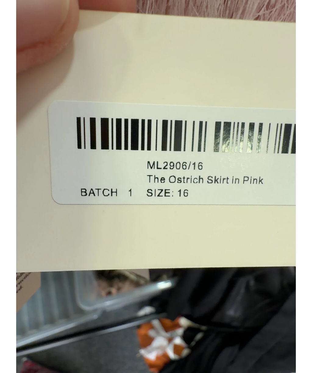 Mars the Label Pink The Ostrich Skirt, size UK 16 — care label
